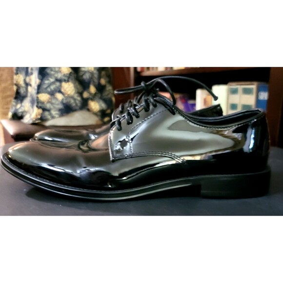 Men s Black Patent Leather Derby Dress Shoes size 8 The Black Tux Premium Formal - Picture 1 of 16